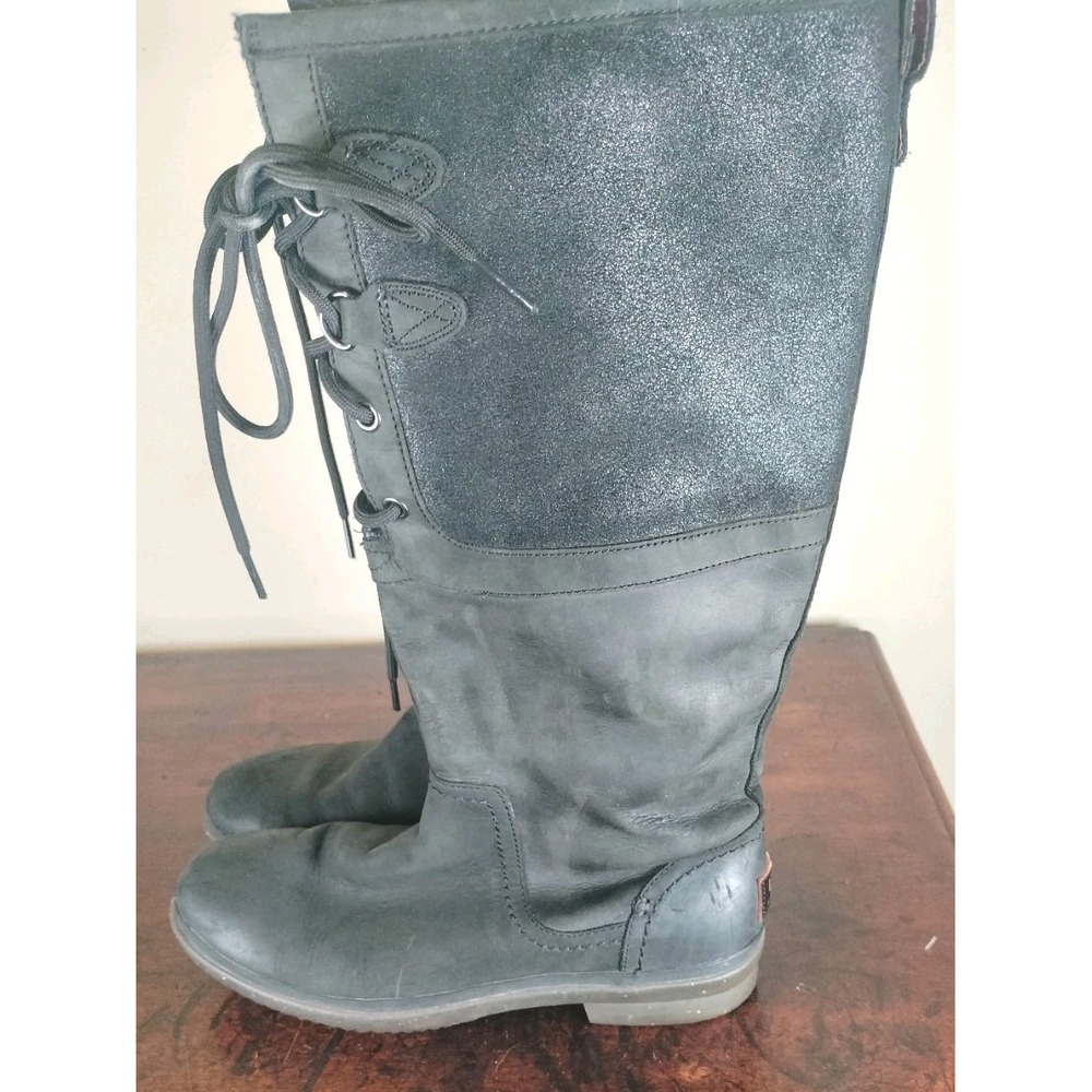 UGG Australia Elsa Waterproof Black Leather Tall Winter Snow Boots Size 10 10084